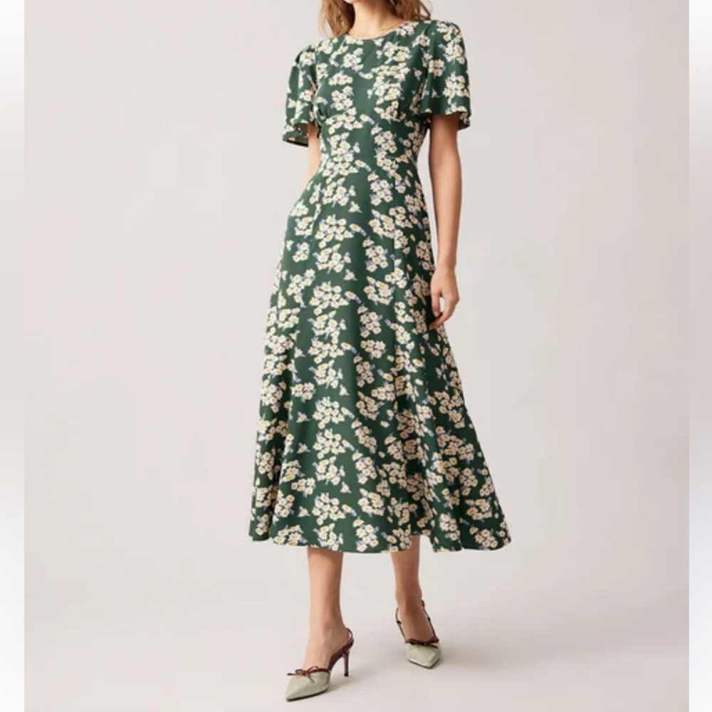RIHOAS Floral Print Green Midi Dress